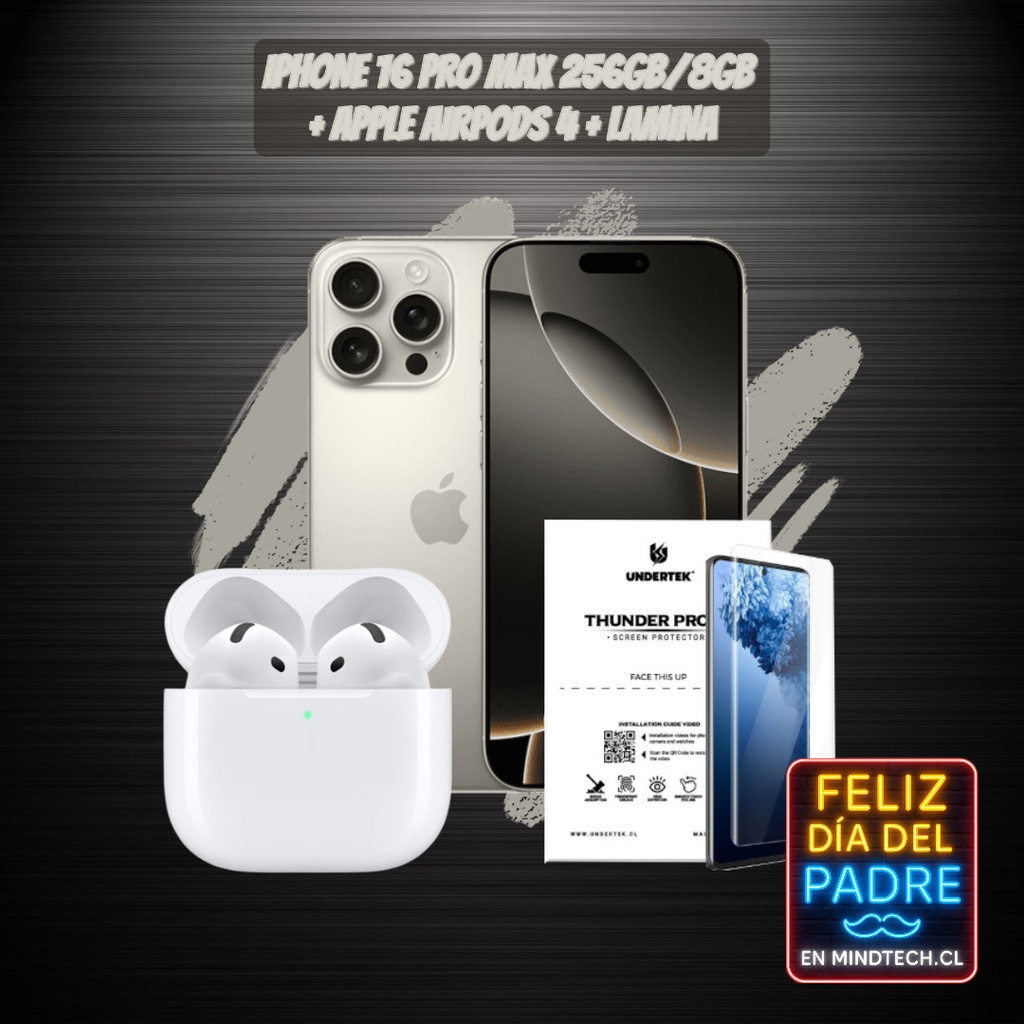 Pack Apple Iphone 16 Pro Max 256GB/8ram Natural Titanium + Apple Airpods 4 + Lamina HD