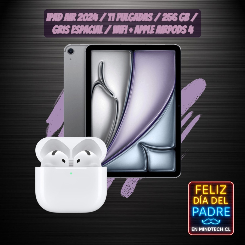 Pack iPad Air 2024 / 11 pulgadas / 128 GB / Gris Espacial / Wifi + Apple Airpods 4