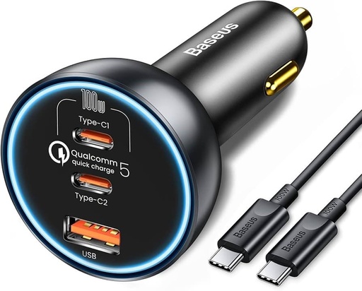 Baseus Cargador Auto 160W USB + 2 Type C Qualcomm Quick Charge 5