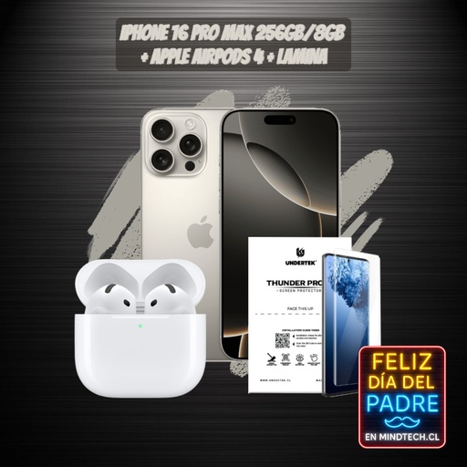 Pack Apple Iphone 16 Pro Max 256GB/8ram Natural Titanium + Apple Airpods 4 + Lamina HD