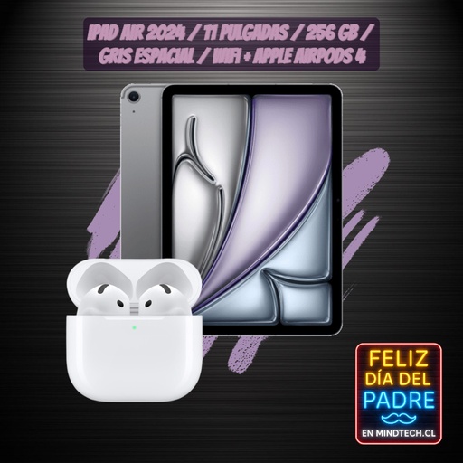 Pack iPad Air 2024 / 11 pulgadas / 128 GB / Gris Espacial / Wifi + Apple Airpods 4