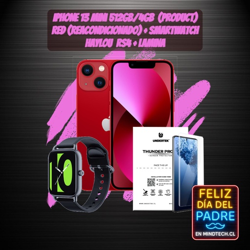 Pack iPhone 13 Mini - 512 GB / 4GB RAM / (Product)Red [Reacondicionado] + Smartwatch Haylou RS4 + Lamina HD