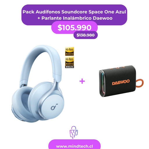 Audífonos Soundcore Space One Azul  + Parlante Inalámbrico Daewoo