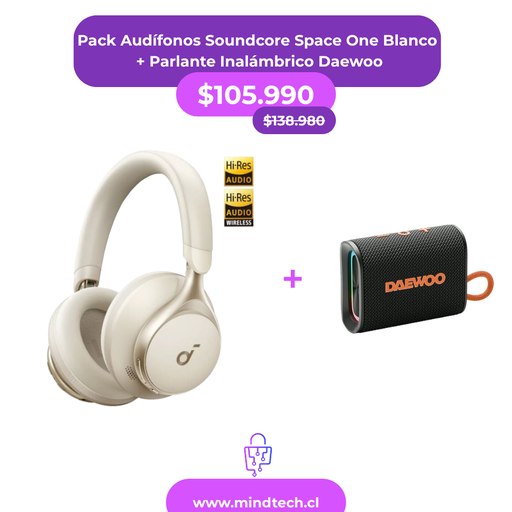 Audífonos Soundcore Space One Blanco  + Parlante Inalámbrico Daewoo